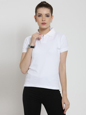 SCOTT INTERNATIONAL Solid Women Polo Neck White T-Shirt