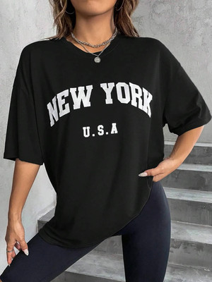 AKIRADVISORY Printed Women Round Neck Black T-Shirt