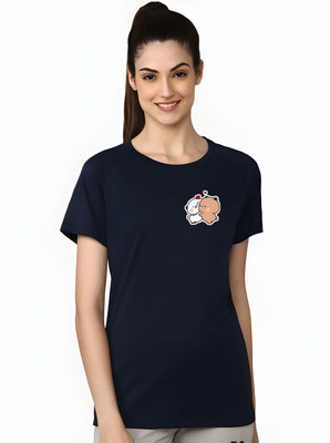 SZN Graphic Print Women Round Neck Dark Blue T-Shirt