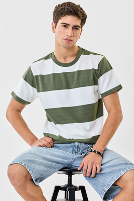 Snitch Striped Men Crew Neck Green T-Shirt