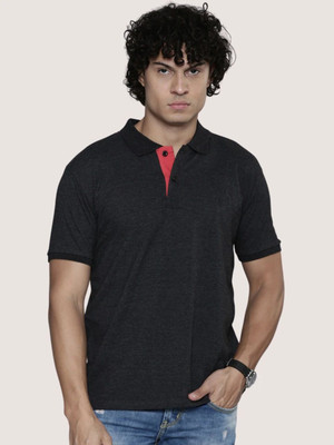 TELOXY Solid Men Polo Neck Black T-Shirt