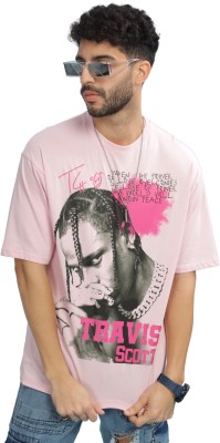 Captcha Graphic Print Men Round Neck Pink T-Shirt