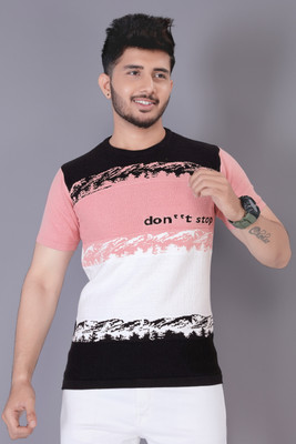 Ravi Internationall Colorblock Men Round Neck Pink T-Shirt
