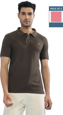 Force NXT Solid Men Polo Neck Multicolor T-Shirt