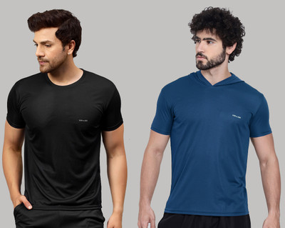 UDI n ADI Solid Men Round Neck Black, Blue T-Shirt
