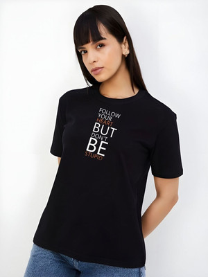 Dressberry Graphic Print Women Round Neck Black T-Shirt