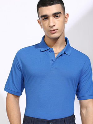 HIGHLANDER Solid Men Polo Neck Blue T-Shirt