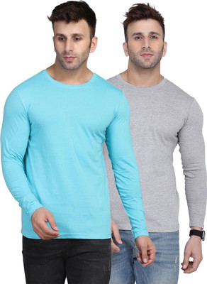 Kroptee Solid Men Round Neck Light Blue, Grey T-Shirt