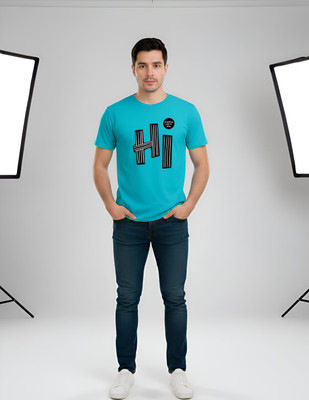 LIQQR Graphic Print Men Round Neck Light Blue T-Shirt