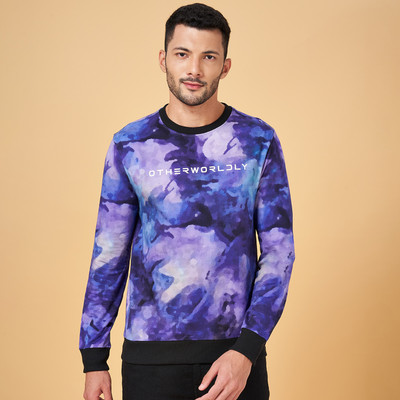 PEOPLE Printed Men Round Neck Blue T-Shirt