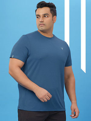 TECHNOSPORT Solid Men Round Neck Blue T-Shirt