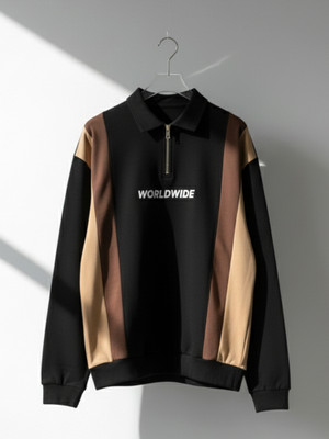 Jump Cuts Printed Men Polo Neck Black, Beige T-Shirt