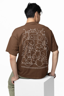 Hello Swanky Printed Men Round Neck Brown T-Shirt