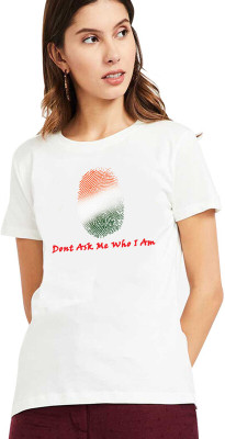 BRATMA Printed, Typography Women Round Neck White T-Shirt