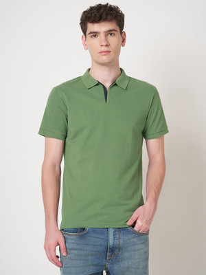 StitchHub Solid Men Polo Neck Green T-Shirt