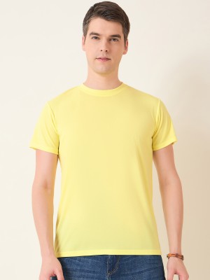 Mast & Harbour Solid Men Round Neck Yellow T-Shirt