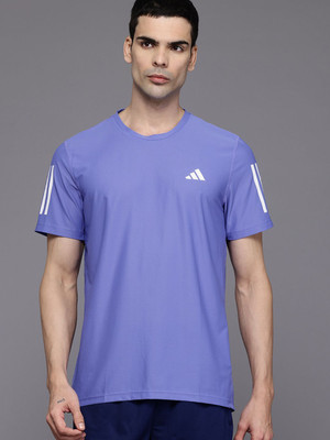 ADIDAS Solid Men Crew Neck Blue T-Shirt
