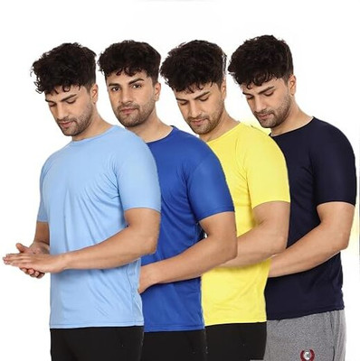 TTFE Solid Men Round Neck Light Blue, Blue, Navy Blue, Yellow T-Shirt