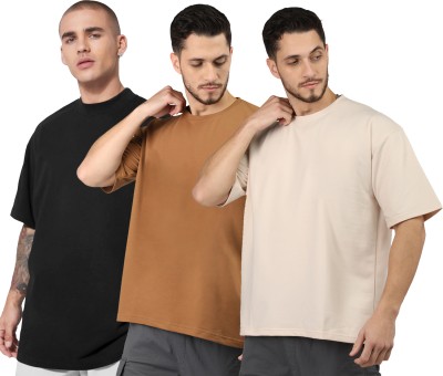 CHKOKKO Solid Men Round Neck Multicolor T-Shirt