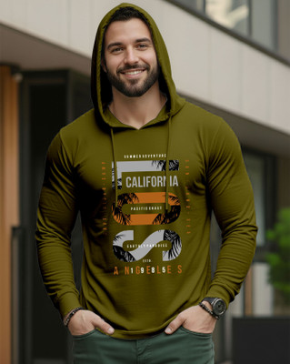 AUSK Graphic Print Men Hooded Neck Green T-Shirt