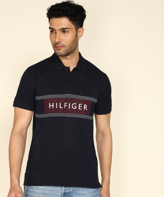 TOMMY HILFIGER Graphic Print Men Polo Neck Navy Blue T-Shirt