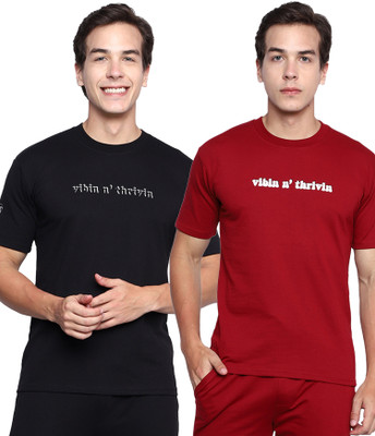 TWF Typography Men Round Neck Black, Red T-Shirt