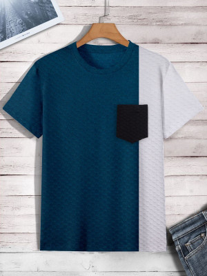 TANNU FAB Self Design Men Boat Neck Blue T-Shirt