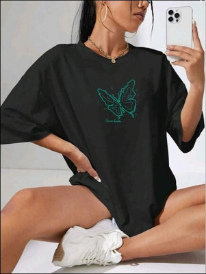 FURRR Printed Women Round Neck Black T-Shirt