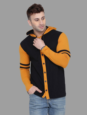Money Leaf Colorblock Men Hooded Neck Black, Gold T-Shirt