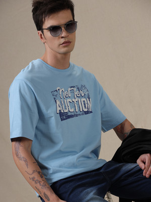 WROGN Printed Men Round Neck Blue T-Shirt