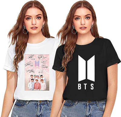 Renowned Typography Women Round Neck White, Black T-Shirt