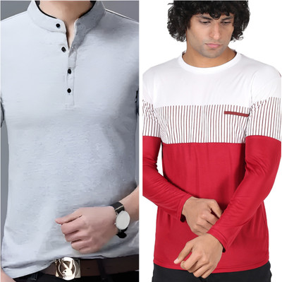 TEE TREE Printed Men Round Neck Grey, Red T-Shirt