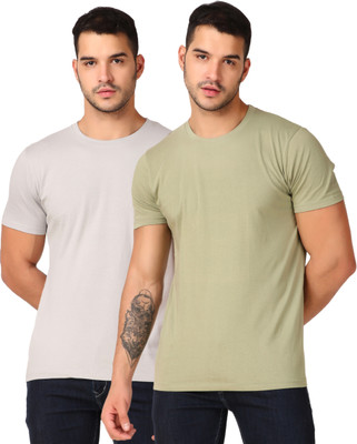 Inner Element Solid Men Round Neck Green, Grey T-Shirt