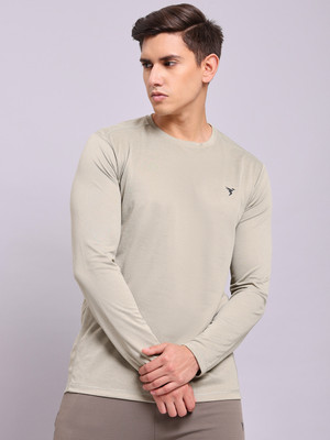 TECHNOSPORT Self Design Men Round Neck Beige T-Shirt