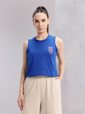 HRX by Hrithik Roshan Solid Women Round Neck Blue T-Shirt