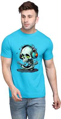 GEUM Graphic Print Men Round Neck Light Green T-Shirt