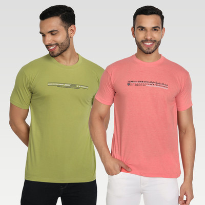 Zeffit Printed Men Round Neck Dark Green, Orange T-Shirt