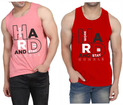 WOOSTRO Printed Men Scoop Neck Pink, Red T-Shirt