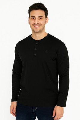 CELSIUS Solid Men Mandarin Collar Black T-Shirt