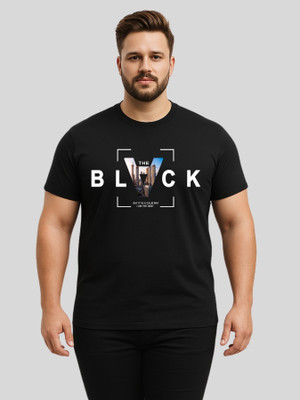 KART BLACK Self Design, Printed Men Round Neck Black T-Shirt