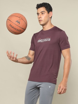 TECHNOSPORT Typography Men Round Neck Maroon T-Shirt