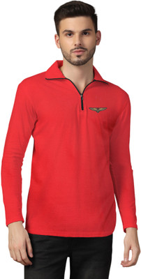 GEUM Solid Men Polo Neck Red T-Shirt