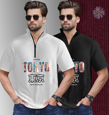 FastColors Self Design Men Polo Neck Multicolor T-Shirt