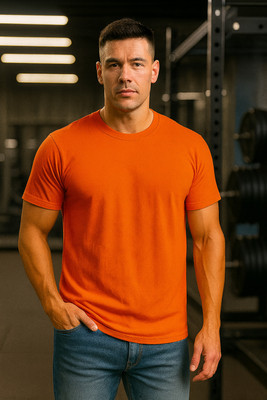 Vivaan Fab Solid Men Round Neck Orange T-Shirt