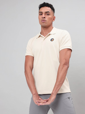 TECHNOSPORT Solid Men Polo Neck Beige T-Shirt