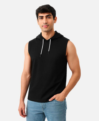 VASTRAART Solid Men Hooded Neck Black T-Shirt
