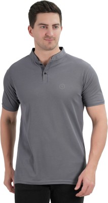 Arton Solid Men Mandarin Collar Grey T-Shirt