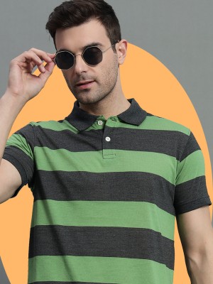 GETGOLF Striped Men Polo Neck Grey T-Shirt