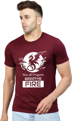 Yilden Printed, Typography Men Round Neck Maroon T-Shirt