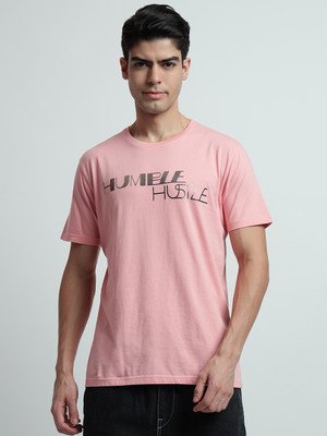 Rare Bond Stuidos Typography Men Round Neck Pink T-Shirt